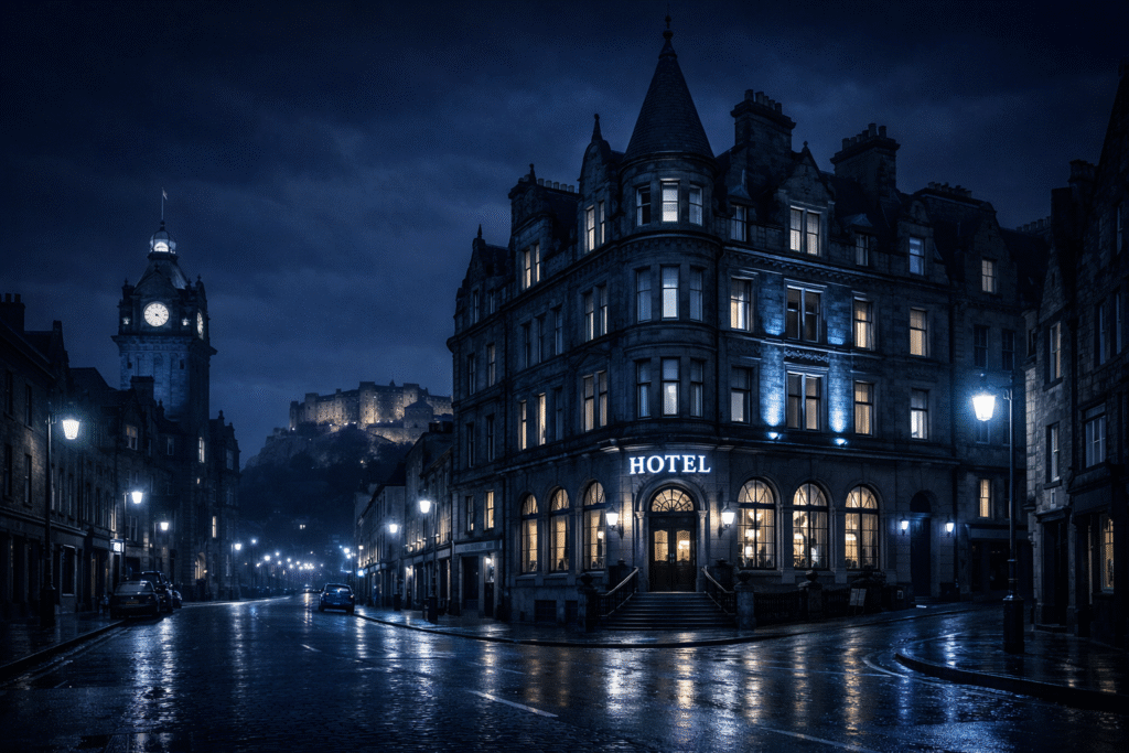 An Edinburgh street of hotel buildings